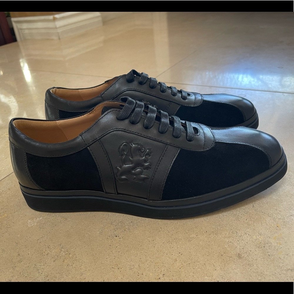 ZILLI Black Leather and Suede Mens Italian Sneakers - SIZE: US 9 (EU 43)